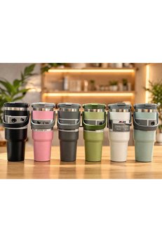 Evimdeyokyok 700 Ml Taşıma Kulplu Paslanmaz Çelik Termos Mug - Vakumlu Isı Yalıtımlı Bardak Alk4628