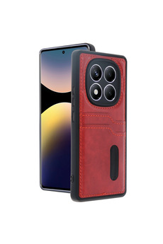 Evimdeyokyok Xiaomi Redmi Note 14 Pro 4G Kılıf Sara Kartvizitli Deri Kılıf - Kırmızı