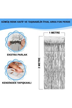 Eco Lounge Gümüş Renk Ekstra Metalize Parlak Saçaklı Arka Fon Perde İthal A Kalite 1X2 Metre