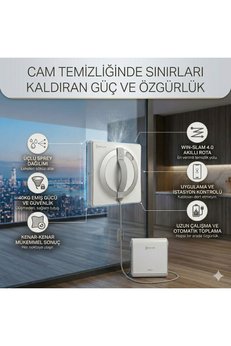 Ecovacs 5500 Pa Üstün Emiş Güçlü Şarj İstasyonlu Cam Temizleme Robotu Akıllı Rota Planlamalı Leke Bırakmaz