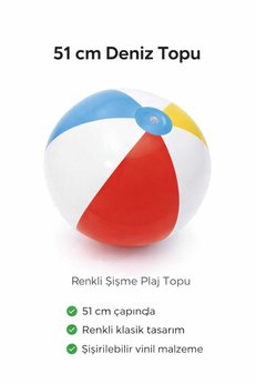 Fidan oyuncak 51 cm Renkli Şişme Deniz ve Plaj Topu – Klasik Vinil Tasarım