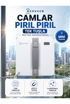 Ecovacs 7500Pa Güçlü Emişli 4 Temizlik Modu ve Kaymaz Güvenlik Sistemli Mini Cam Silme Robotu Çift Nozullu
