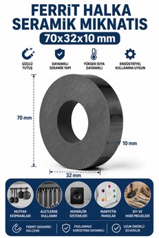 Dünya Magnet Mıknatıs 70x32x10 Ferrit Kömür Halka Seramik Mıknatıs Magnet