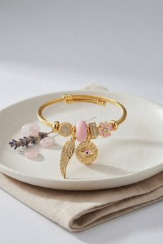 Evimdeyokyok Pembe Göz Model Gold Renk Charmlı Bileklik Tj-Bb8679