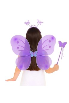 Evimdeyokyok Lila Mor Kelebek Kız Seti – 50 Cm Kelebek Kanadı, Taç Ve Asa