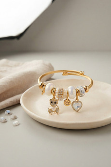 Evimdeyokyok Tedy Bear Model Gold Renk Beyaz Charmlı Bileklik Tj-Bb8661