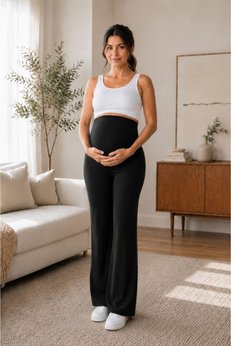 Maison La Femme Kadın Siyah Yüksek Bel Bol Paça Hamile Pantolonu