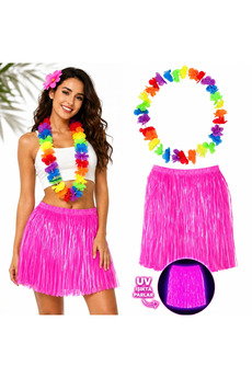 Evimdeyokyok Neon Pembe Hawaii Etek 40 Cm Ve Rengarenk Hawaii Kolye
