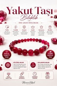 Muammer Köksal Design Doğal Yakut Bileklik 8 mm Faset Kesim Yakut Taşı Kadın Erkek Unisex Doğal Taş Hediyelik