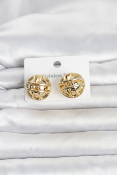 Clariss 316L Çelik Gold Renk Desenli Top Model Kadın Küpe