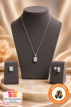 Lucente Jewellery 925 Ayar Aşk Şans Bereket ve Zarafetin Simgesi Baget Taşlı Kolye & Küpe Seti Gümüş Hediyelik Işıltılı Pırlanta Modeli Özel Tasarım Eşe Sevgiliye Hediye Baget Taş 2'li Takım Set