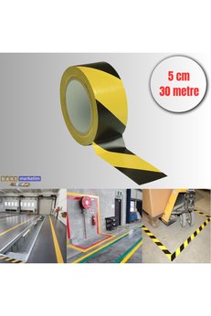 Evimdeyokyok Pvc Yer İşaretleme Bandı 5Cmx30M Zemin Bandı Sarı/Siyah