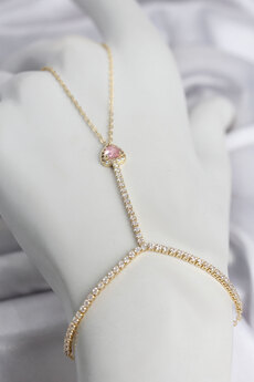 Evimdeyokyok Gold Renk Pirinç Zirkon Taşlı Pembe Kalp Model Şahmeran Tj-Sn771