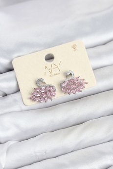 Evimdeyokyok Pembe Zirkon Taşlı Gümüş Swan Kuğu Model Kadın Küpe Tj-Bkp11941