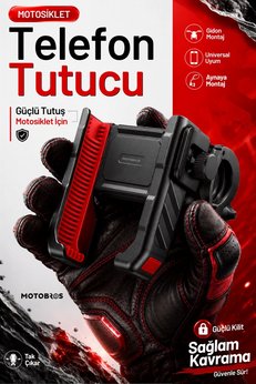 Motobros Motosiklet Telefon Tutucu Motor Telefon Tutucu M-59 Titreşimsiz 360 Derece Dönebilen Gidon Ve Ayna Bağlantılı Telefon Tutucu