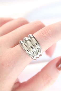 Butik Silver Renk Ayarlanabilir Çizgili Bombe Yüzük