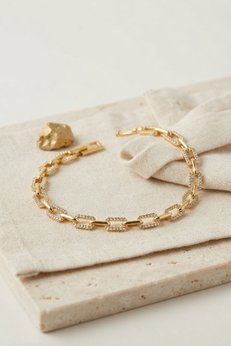 Evimdeyokyok Gold Renk Pirinç Sıralı Kare Model Zirkon Taşlı Bileklik Tj-Bb8848