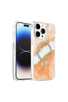 Evimdeyokyok Onegif Apple İphone 14 Pro Max Lotus Simli Magsafe Kapak - Turuncu