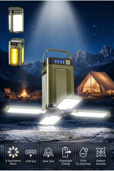 MAKAMP USB Şarjlı Katlanabilir LED Kamp Feneri Powerbank Özellikli Taşınabilir Lamba