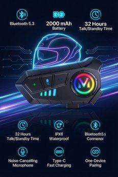 MO DOU Akıllı Motosiklet Kask Intercom | HD Ses Bluetooth 5.3 Akıllı Gürültü Engelleme Su Geçirmez IPX6