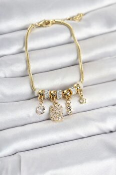 Ru Collecti̇ve Pi̇ri̇nç Gold Renk Çi̇çek Detaylı Charmlı Kadın Bi̇lekli̇k Tj-Bb8452
