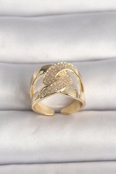 Evimdeyokyok Pirinç Gold Renk Ayarlanabilir Zirkon Taşlı Kadın Yüzük Tj-Byk3602
