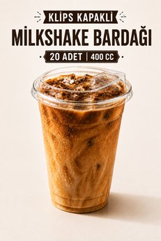 Delvos 400 cc Plastik Pet Soğuk Kahve Limonata Milkshake Bardağı 20 Adet Klips Kapaklı Bardak