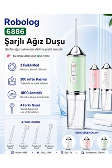 ROBOLOG Ağız Duşu Şarj Edilebilir 4 Başlıklı Taşınabilir Diş Protez Ağız Bakım Temizleme 6886 Yeşil