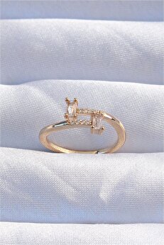 Butik Pirinç Gold Renk Zirkon Taşlı Geometrik Ayarlanabilir Yüzük