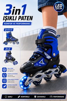 YILDIRIM OYUNCAK Silikon Tekerli Paten Ayarlanabilir 2+1+1 2+2 Ve Tek Sıra Paten Işıklı Çocuk Pateni 3 in 1