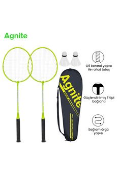 Agnite Demir Bölünmüş Badminton Raketi 2’li Set 2 Top Dahil Dayanıklı Çelik GövdeYeşil