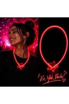 Evimdeyokyok Fosforlu Yıldız Parti Kolyesi – Neon Işıklı Kolye Kırmızı Renk