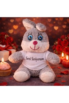 Evimdeyokyok Sevimli Seni Seviyorum Tişörtlü Peluş Tavşan