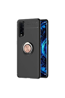 Evimdeyokyok Oppo Find X2 Kılıf Range Yüzüklü Silikon - Siyah-Gold