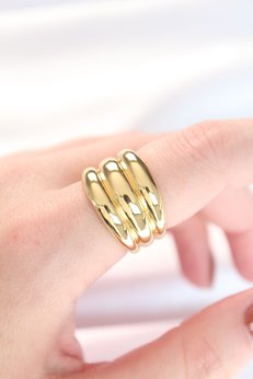 Evimdeyokyok Gold Renk Ayarlanabilir Çizgili Bombe Yüzük Tj-Byk3119