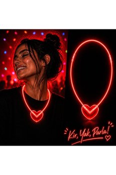 Evimdeyokyok Neon Işıklı Fosforlu Kalp Parti Kolyesi Kırmızı Renk