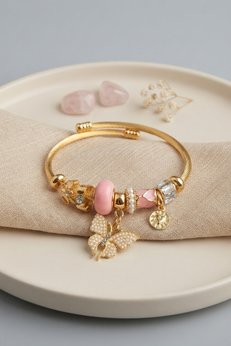 Evimdeyokyok Pembe Model Gold Renk Charmlı Bileklik Tj-Bb8685
