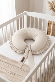 mordesign Fırfırlı Emzirme Yastığı Bebek Destek Minderi Hamile Yastığı Pamuk Kumaş Ruffle Seri Krem