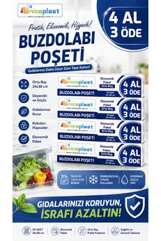 Niceplast Kilitsiz Buzdolabı Poşeti Orta Boy 120'li - 24X38CM 4 Kutu