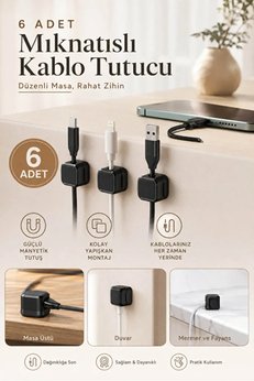 RED KİTCHEN 6'lı Kablo Tutucu Mıknatıslı Telefon Kablo Sabitleme Şarj Tutucu Kablo Tutucu .Kablo Aksesuar