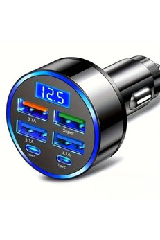 Evimdeyokyok 6 Portlu Hızlı Araç Şarj Cihazı – 4 Usb + 2 Type-C Çıkışlı Dijital Göstergeli Oto Şarjı