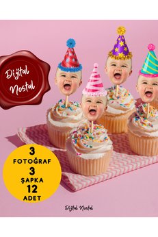 Dijital Nostal Kişiye Özel Cupcake Pasta Dekor Süslemesi 12 Adet Doğum Günü I Bride I Bekarlığa Veda I Etkinlik Süs