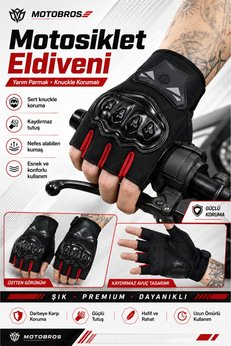 Motobros Motosiklet Eldiveni Motorcu Eldiveni Yazlık Yarım Parmaksız CE EN-13594 Sertifikalı Kaydırmaz JK-YX2 Kırmızı