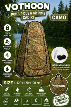 Evimdeyokyok Otomatik Kabin Giyinme Çadırı 120X120X190 Cm Üst Havalandırma Yan Pencereli Duş & Wc Çadırı