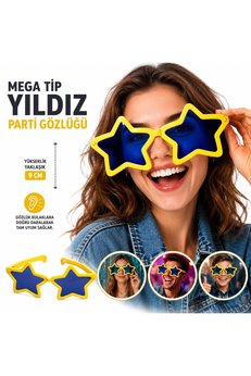 Evimdeyokyok Mega Tip Yıldız Parti Gözlüğü Sarı Renk