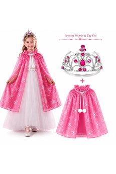 Evimdeyokyok Masal Prensesi Pembe Pelerin Ve Taç Seti (85 Cm)