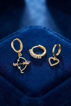 Evimdeyokyok 3 Lü Set Küpe Gold Renk Eros Yay Detaylı Tj-Bkp11946