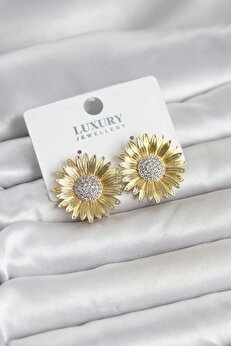 Ru Collecti̇ve Papatya Model Zi̇rkon Taşlı Pi̇ri̇nç Gold Renk Kadın Küpe Tj-Bkp11779