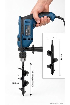 DynamicTech Toprak Burgu Matkap Ucu Bahçe Dikim Aparatı Dayanıklı Çelik Universal 70x220 mm Toprak Delme