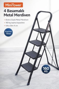 ERTEKPA MiniTower 4 Basamaklı Metal Merdiven - Ekstra Güçlü SiyahMt4